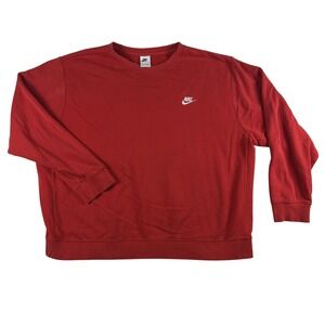 Nike Sweater Mens 2XL Red Crewneck Pullover Swoosh Embroidered Grunge Distressed